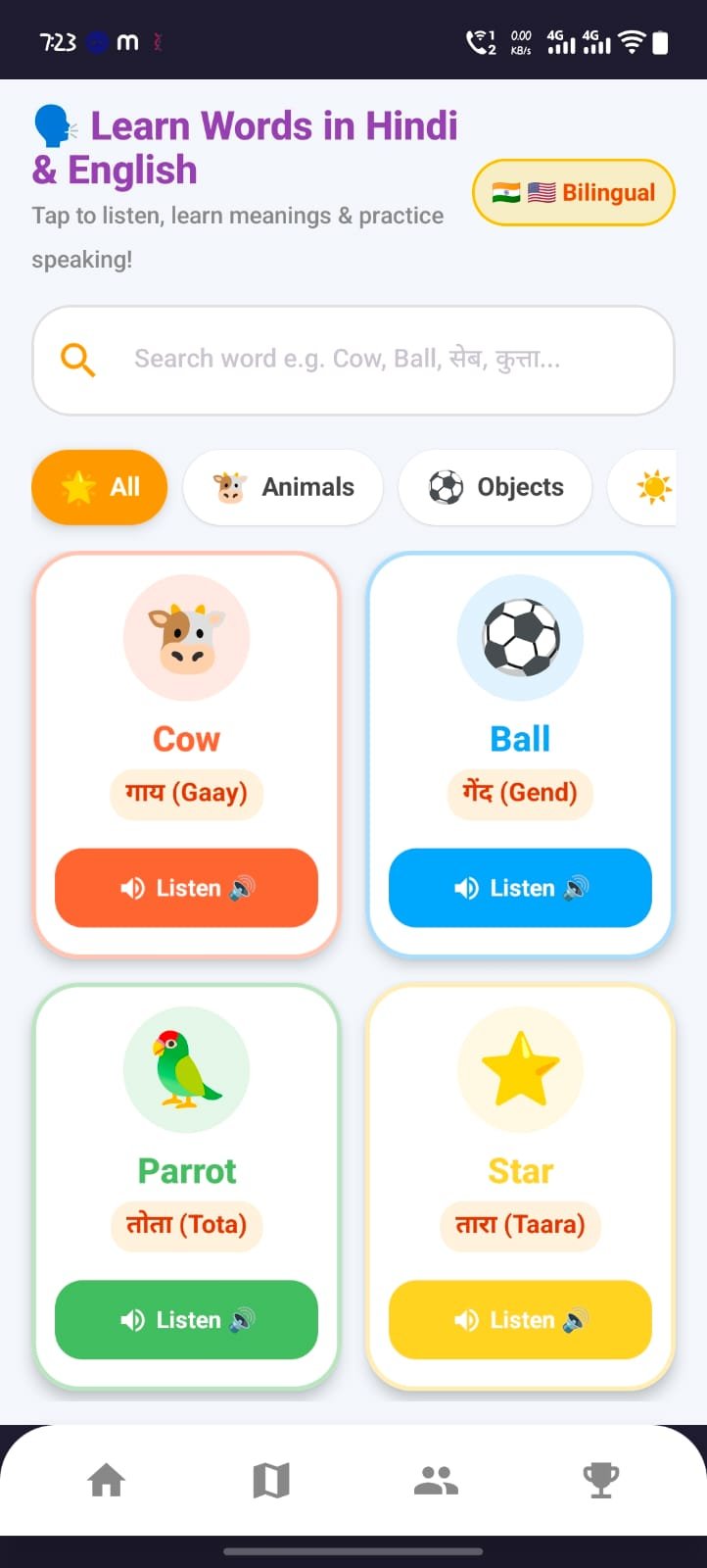 Hindi and English picture word learning cards